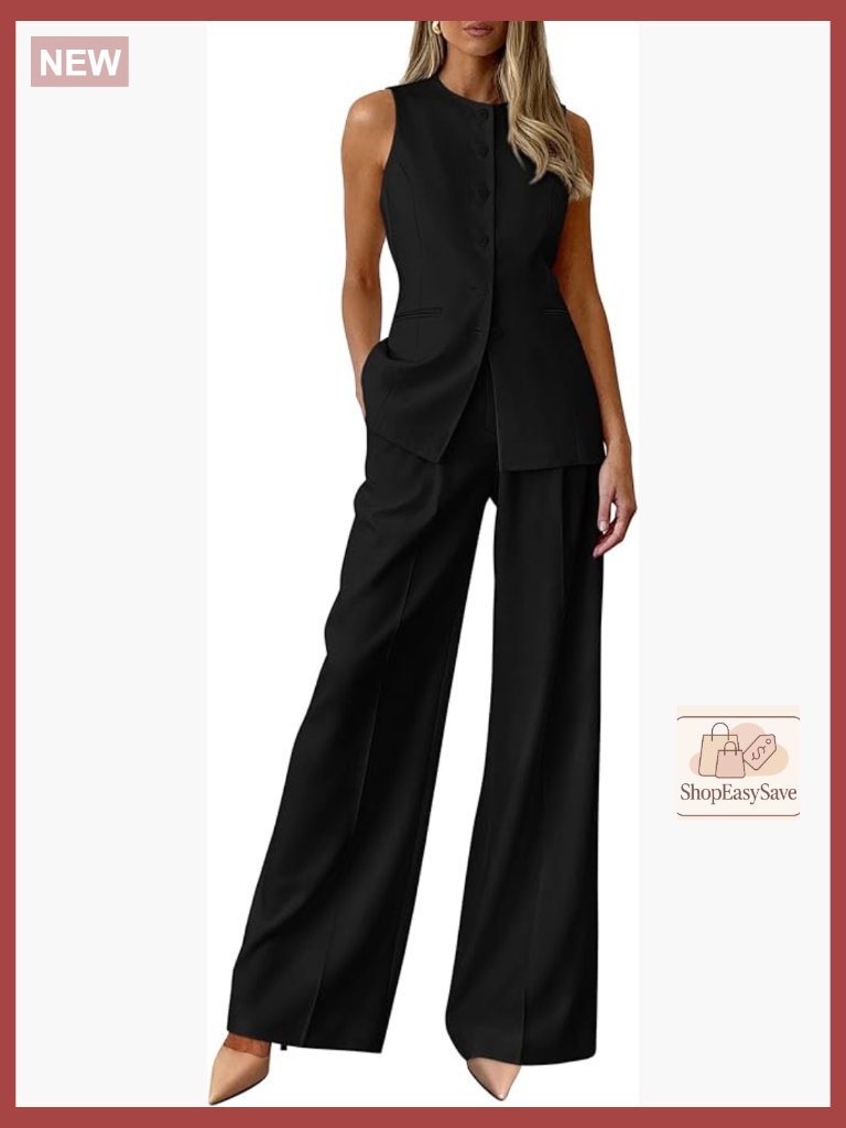 2 Piece Sets Work Clothes Sleeveless Blazer Vest And Pants Suits Business